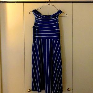 Blue and white striped dress with turtleneck